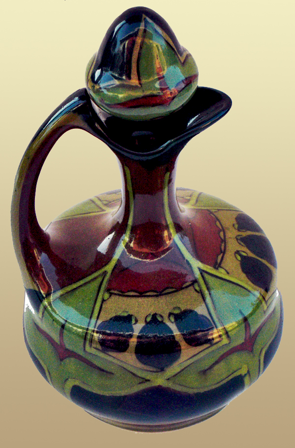 Nr.: 112, Already sold : decorative pottery made by Distel , Description: Plateel Vase + lid, Height 19 cm width 12 cm, period: Year 1895-1923, Decorator : unknown, 