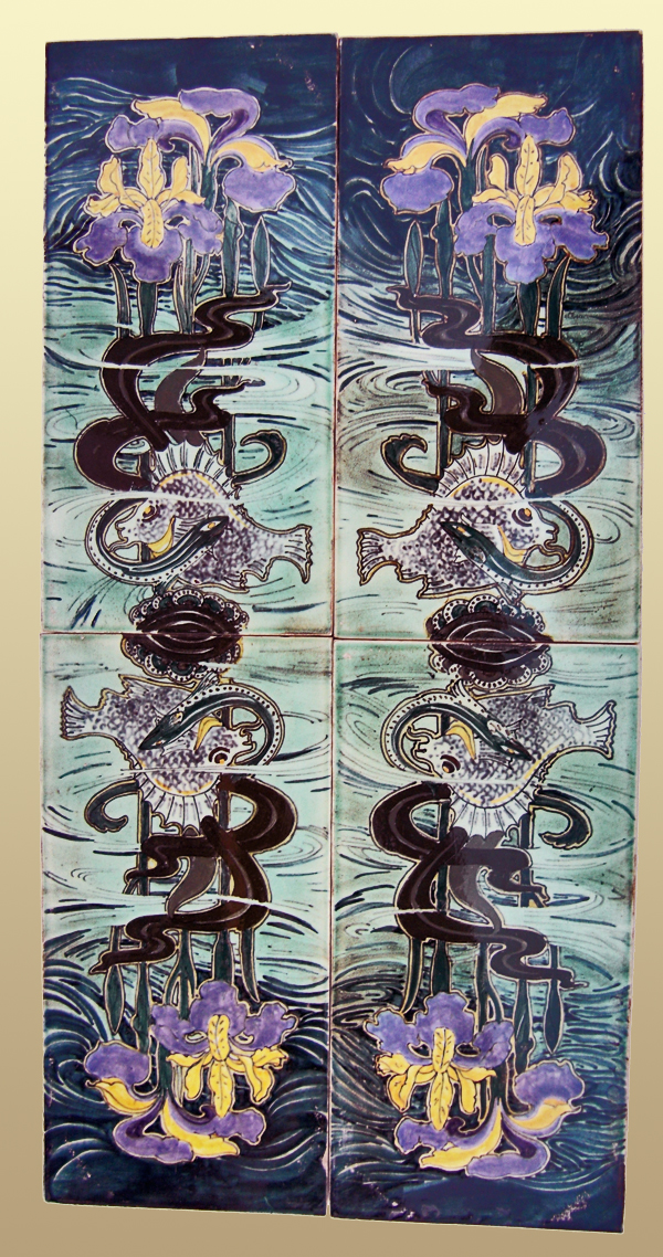 Nr.: 141, Reeds verkocht : sieraardewerk van Rozenburg,  Omschrijving: 13 stuks Plateel Tegel, Hoog 28 cm Breed 14 cm, Periode: Jaar 1896, Schilder : Onbekend , 