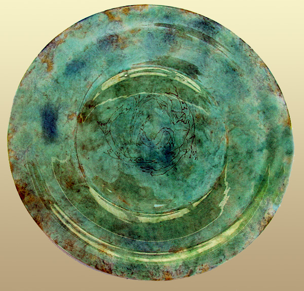 Nr.: 160, Already sold : decorative pottery made by Ram Arnhem, Description: Plateel Wall plate, Diameter 40 cm , period: Year 1925, Decorator : H. van Lerven, 