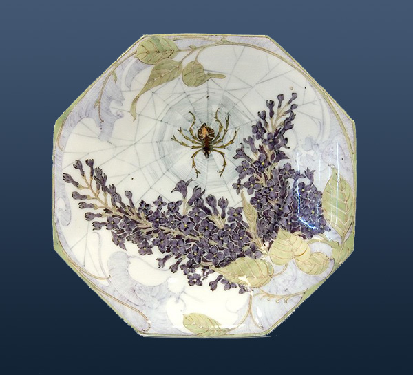 Nr.: 162, Already sold : decorative pottery made by Rozenburg,  Description: (eggshell) Plateel Saucer, Diameter 13,7 cm , period: Year 1905, Decorator : Samuel Schellink, 