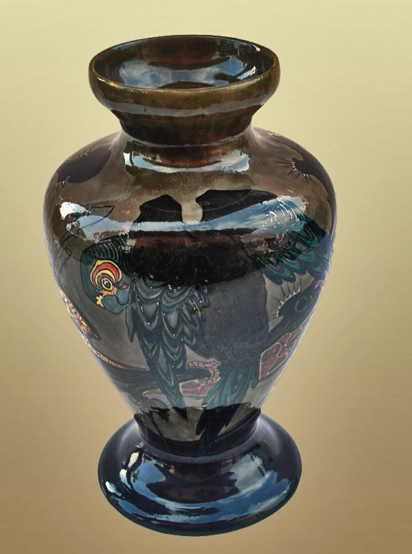 Nr.: 28, Already sold :
 decorative pottery made by Rozenburg, Description: Plateel Vase, Height 24 cm width 14,7 cm, period: Year 1907 , Decorator : J.W. van Rossum, 