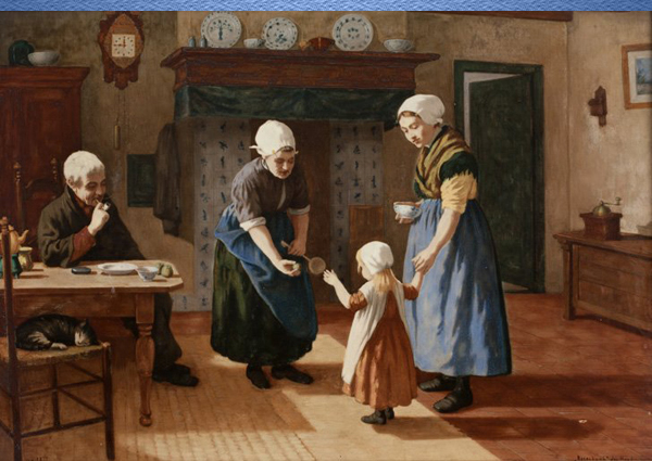 Nr.: 283, Reeds verkocht : tegel van Rozenburg, Omschrijving: Rozenburg tegel, Hoog 43 cm, Breed 64 cm, Periode: Jaar 1905, Schilder: Th. Coesel,  Decor: naar A. Artz,  Grootmoeders lieveling