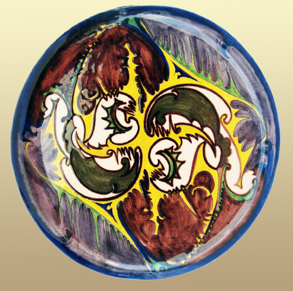 Nr.: 32, Reeds verkocht : sieraardewerk van Ram Arnhem, Omschrijving: colenbrander Plateel Bord, Decor: Proef,  Diameter 27 cm , Periode: Jaar 1924, Schilder : Onbekend, 