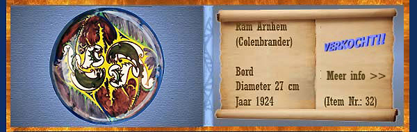 Nr.: 32, Te koop aangeboden sieraardewerk van Ram, Omschrijving: Bord, T.A.C. Colenbrander, Decor: Proef, Diameter 27 cm, Jaar 1924, Schilder : onbekend, 