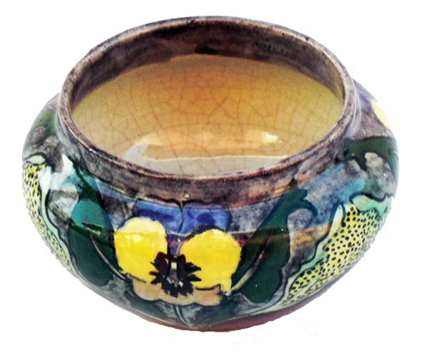 Nr.: 98, Already sold : decorative pottery made by Brantjes, Description: Plateel Miniature, Height 4,5 cm width 8,2 cm, period: Year 1896, Decorator : C. v.d. Worp, 