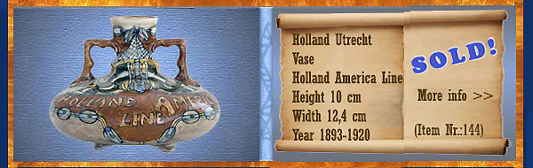 Nr.: 144, On offer decorative pottery of Holland Utrecht, Description: Plateel Vase, Height 10 cm Width 12,4 cm, Period: Year 1893-1920, Decorator : Unknown , 