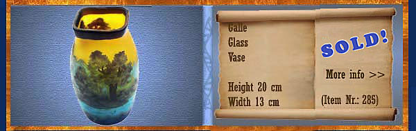 Nr.: 285, On offer  glass Art of Galle, description: Glass   vase, height 20 cm width 13 cm, period: unknown