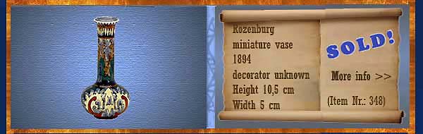 Nr.: 348, On offer decorative pottery of Rozenburg	, Description: Plateel Miniatuur Vaas