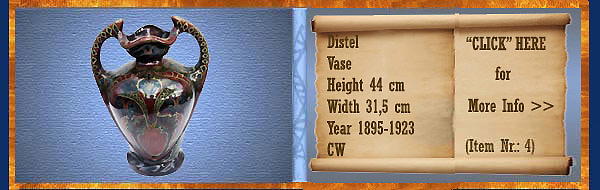 Nr.: 4, On offer decorative pottery of Distel, Description: Plateel Vase, Height 44 cm Width 31,5 cm, Period: Year 1895-1923, Decorator : CW, 