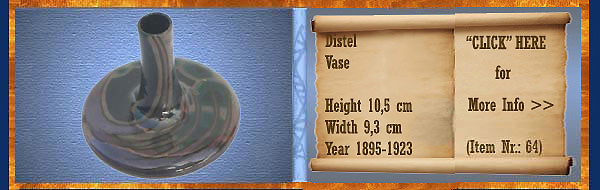 Nr.: 64, On offer decorative pottery of Distel, Description: Plateel Vaas, Height 10,5 cm Width 9,3 cm, Period: Year 1895-1923, Decorator : Unknown, 